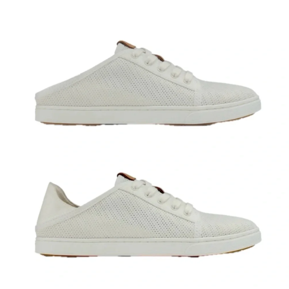 OluKai Cream-White Slip-On Perforated Sneaker Mule